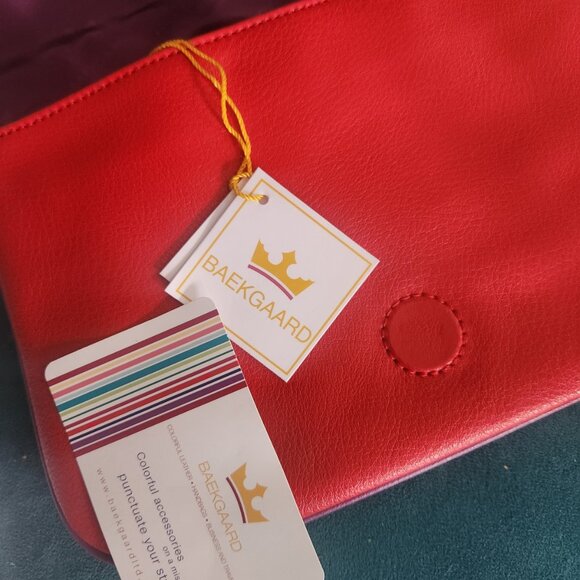 BAEKGAARD ~ Clutch Bag ~ Genuine Leather Small ~ RED with Purple Trim ~ NWT - Picture 2 of 5